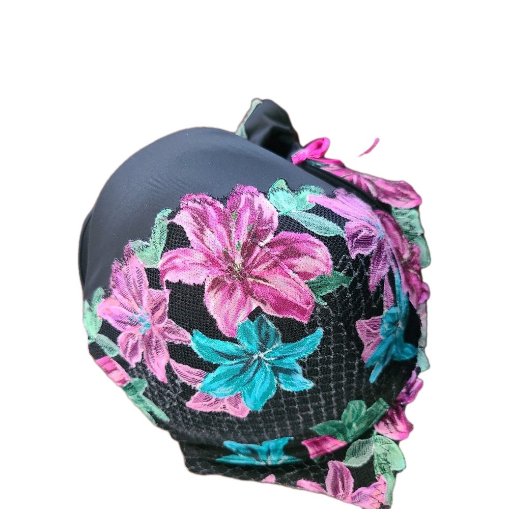 Torrid Lightly Lined Perfect T Shirt Floral Black Teal Pink Bra ‎ 44C - Picture 4 of 11